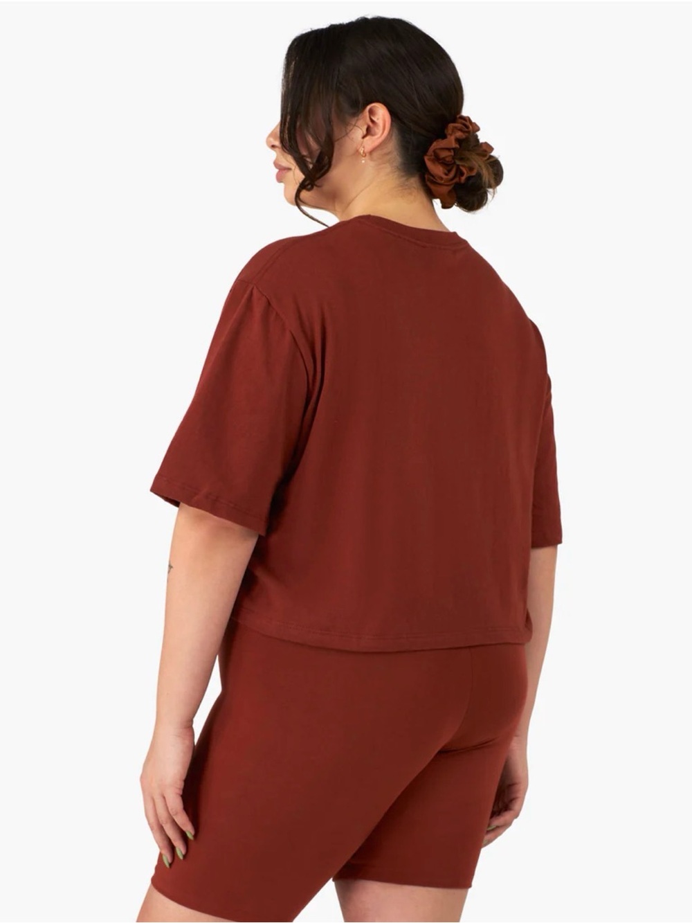 a new day Cropped Crewneck Top - Rust Brown
